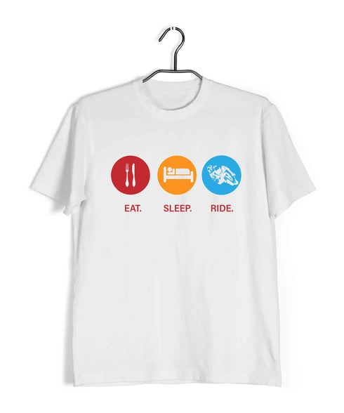 Wanderlust Biker Eat Sleep Ride Travel Casual Graphic Printed T-Shirt for Men